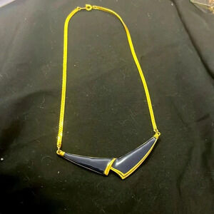 Vintage Korea stamped Gold and Blue enamel necklace